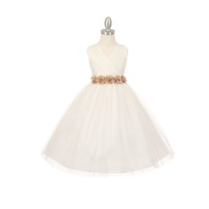 Charming Cream Kids Formal Dress with Floral Waistband